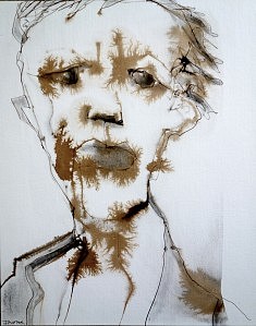 "old man 2" encres sur papier aquarelle sur bois 30X38