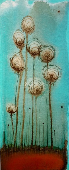 "bouquet" encres et pastels sur papier sur bois (petit format)