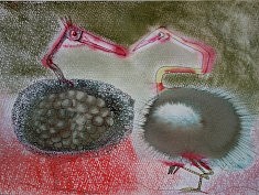 "rencontre" encres et pastel sur papier encadré 30X40