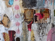 La Matière des rêves (détail) - collages, café, calque, feutres et pastels sur carton - 120x80cm - 2022