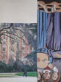 Série "Piero and Co" (Chanteurs naitvité) , 80x 60 cm, pigments et colle sur carton collé sur tasseaux bois, 2022