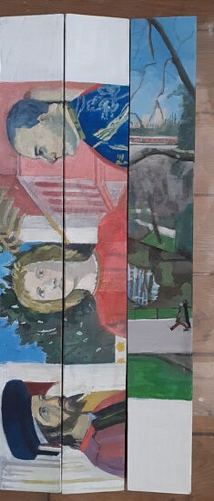 Série "Piero and Co" (flagellation 3 portraits) 25cm x 50cm, pigments et colle sur éléments de châssis bois