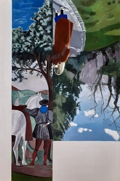 Série "Piero and Co" (Lucette) , 120x80cm, pigments et colle sur carton collé sur tasseaux bois, 2022