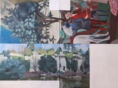 Série "Piero and Co" en 4 parties , 160x 120 cm, pigments et colle sur carton collé sur tasseaux bois, 2022