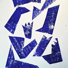 Fantoccio : Linogravures monochromes bleues sur papiers