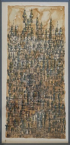Ville verticale - encre de Chine et café sur papier - 25x42cm - 1985