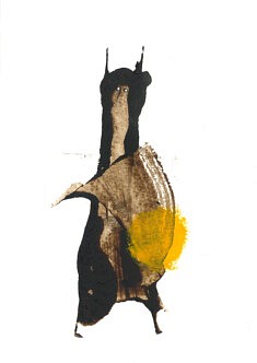 Foie jaune, pleutre au combat - café et pastel gras sur papier - 20x30cm - 2023