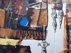 Paysage peu réaliste (extrait) - collages, café, calque, feutres et pastels sur carton - 80x60cm - 2023