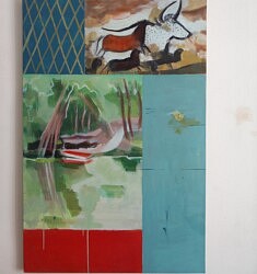 Série "Lascaux-Romaine", "Lascaux-Barque rouge", 120x80 cm, 2024