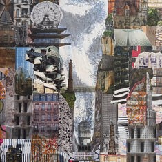Babel, angle sud-ouest (extrait), collages, calque, pastel sec et feutre sur carton fort, 80 x 60cm