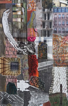 Babel, angle sud-ouest (extrait), collages, calque, pastel sec et feutre sur carton fort, 80 x 60cm