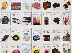 Classification des éléments de Mendeleïev (extrait) - techniques mixtes sur carton bois - 105x135cm - 2025