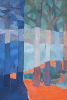 "Répétition, Arbres A", pigments et colle/ medium,120x80cm, 2025