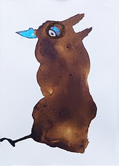 Hibou doux - café et pastel gras sur papier - 21x15cm - 2026