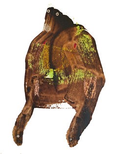 Le Colosse au cerveau d'argile - café et pastels gras sur papier - 21x30cm - 2026