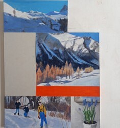 "Fragments Montagne-neige Rien" (3) 2026, technique mixte sur carton, 80x60cm