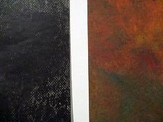 Michèle Rizet, détail de 2 grands tirages (lave noire et lave ferrugineuse) d'après pastels
