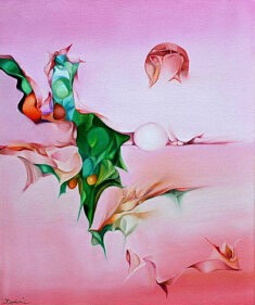 Jean Gounin, Le ciel a glissé sur le côté, huile sur toile, 38 x 46 cm