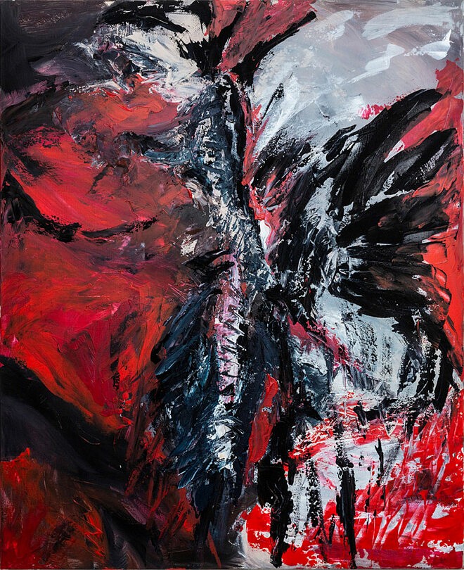 Claude Vergé, Red abstraction, 2020, acrylique sur toile, 100 x 80 cm