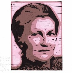 Véronique Desmasures, Hommage à Simone Veil, gravure sur bois, 20 x 20 cm