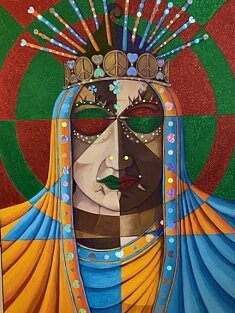 Arnaud Kern La reine universelle, acrylique sur toile et bindis, 50 cm x 69 cm