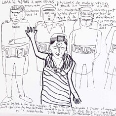 Juan Diego Vergara, Manifestations politiques à Lima (Pérou) 3, dessin, encre de Chine sur papier, 30 x 30 cm