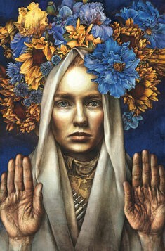 Olena Donichenko, Oranta, 2022, aquarelle et encre pigmentée sur papier, 40 x 60 cm