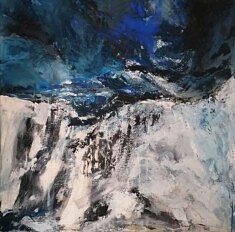 Claude Vergé, (extrait du) Triptyque bleu, acrylique sur toile, 100 x 100 cm