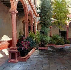 Enrique Cabanillas, Patio del convento de San Francisco, technique mixte sur bois, 40 x 40 cm