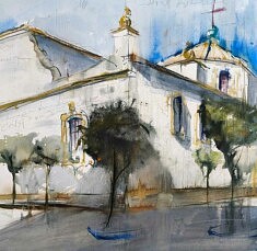 Javier Plata, Apunte de la plaza San Francisco de Cadiz, aquarelle sur papier, 40 x 40 cm