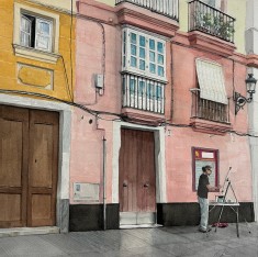 Nieves Salinas, Pintor en San Francisco, aquarelle sur papier, 40 x 40 cm