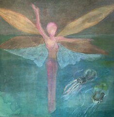 Anne Guldner Leconte, Aquamarine, 2026, encres acryliques sur papier épais, 50 x 50 cm