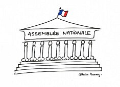 Catherine Beaunez, Assemblée nationale, feutre noir et encre couleur