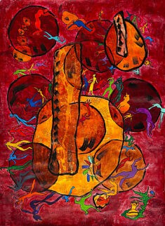 Tilda Lovi, Raketa, acrylique, encre de Chine, encre japonaise, encres de couleur et papier mâché sur toile, 140 x 100 cm