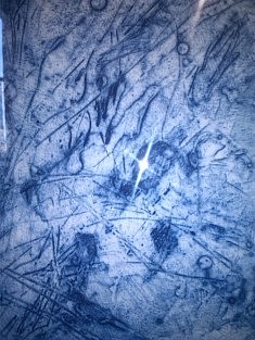 Josette Vigneau, Vibration bleue, gravure, 23x50cm