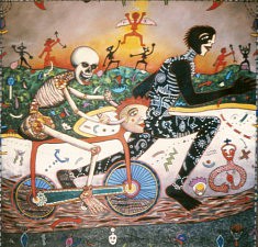 (Français) José Castillo, La Mort à bicyclette, huile sur toile , 200 x 200cm, 2000