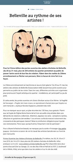 Belleville au rythme de ses artistes, Figaroscope, 2010