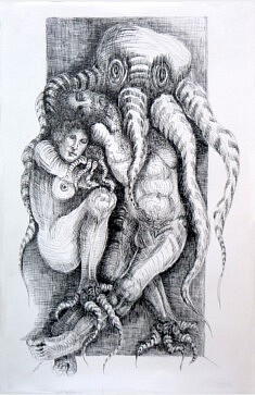 La famille Poulpe - Hommage à Vinciane Despret, 2025, Dessin à l'encre de Chine