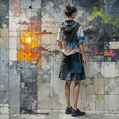 Série Urban Life, N12, techniques mixte sur toile, 60x60 cm, 2026