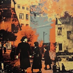 Série Urban Life, N11, techniques mixte sur toile, 50x50 cm, 2025