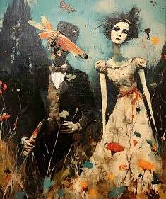 Le bal des mariés, techniques mixtes sur toile 55x46 cm 2024