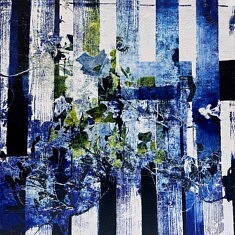 Série Abstraction végetale, Merging ivy blue, technique mixte sur toile, 50x50x4cm, 2023