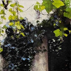 Série Abstraction végetale, Creeping ivy blue, technique mixte sur toile, 50x50x4cm, 2023