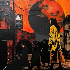 Série Urban Life, N10, techniques mixte sur toile, 60x60 cm, 2025