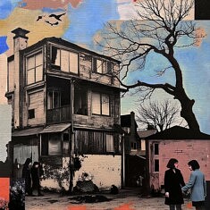 Série Urban Life, N9, techniques mixte sur toile, 60x60 cm, 2025