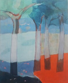 "Arbre seul à gauche", technique mixte sur médium 80x64 cm 