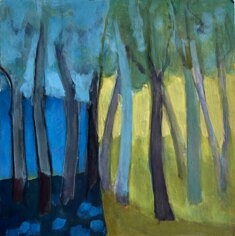 "carré de 30 bleu,jaune", technique mixte sur médium 30x30 cm