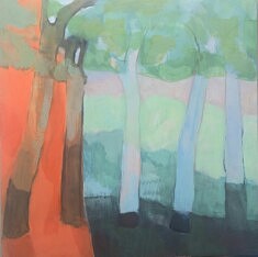 "Grand carré orangé à gauche", technique mixte sur médium 100x100cm 