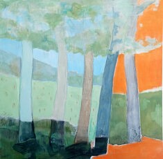 "Grand carré orangé à droite", technique mixte sur médium 100x100cm 