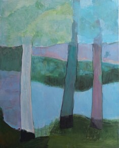 "Traversée bleu clair", 80x 63cm, technique mixte sur médium